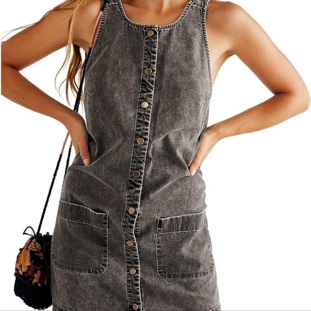 Free People Wilderado denim mini dress in the "On Mute" wash - Picture 2 of 12